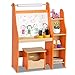 Costzon Kids Art Easel, Wooden Drawing Desk with Three Storage Book Shelves, Stool with Storage Compartment, Chalk Board & Paper Roll, Two Pencil Holders Orange