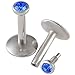 internally threaded labret lip stud 16g cute rings 1/4 Surgical Steel Bar Monroe Tragus Internal Sapphire Piercing 2Pcs ALRL