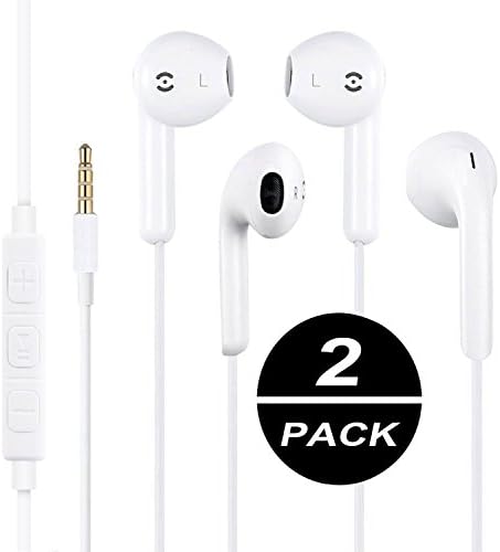 DUKER 2 Pack In-Ear Wired Headphones Earbuds Stereo Earphones with Microphone&amp;Volume Control for iPhone iPad iPod Samsung PC MP3 MP4 Tablet Cellphone Mobile Phone All 3.5mm Interface Device White