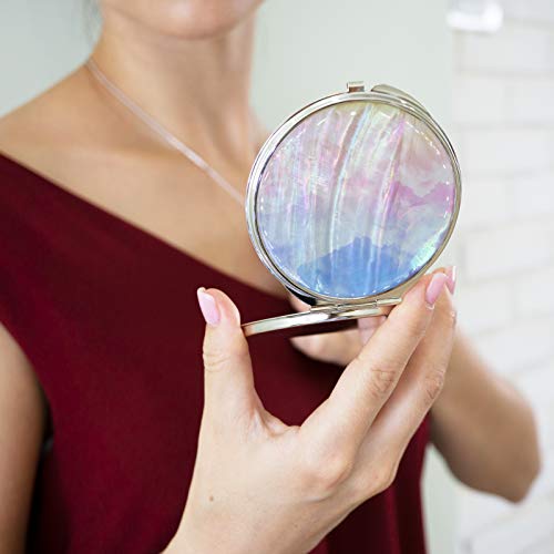 Makeup-Compact-Purse-Mirror-Mother-of-Pearl-Metal-Round-Double-Sided-Folding-Magnify-Clouds-Color-Gradation