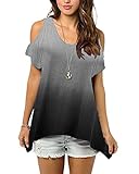 Huiyuzhi Womens Cold Shoulder Off Shirt Short Sleeve Tunic Top