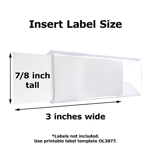 30 Clear Plastic Shelf Label Holders for 1/2 Inch Wood Shelves, 3" x 1" Clip On Tag Holders Fit 3/8" to 5/8" Thick Wood Shelving and Metal Racks, Fits 7/8" Height Ticket Sign Inserts