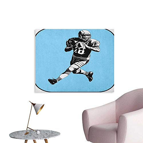 Anzhutwelve Sports Art Decor Decals Stickers American Football League Game Rugby Player Run Original Retro Illustration Poster Paper Blue Black White W28 xL20