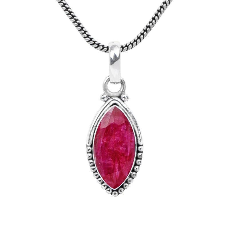 Rubicrafts Handmade Natural Ruby Gemstone Sterling Silver Pendant Necklace for Women - Unique Solitaire Christmas Gift