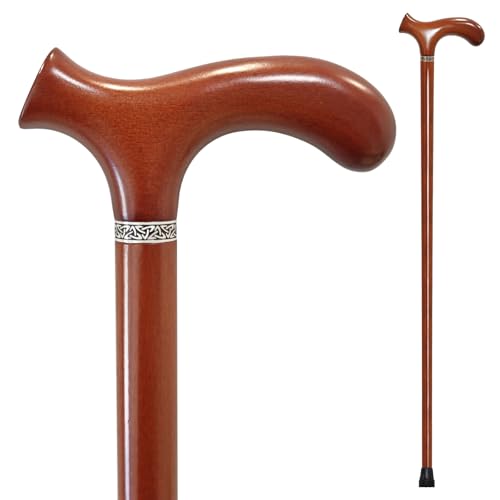 YIVIYAR Wooden Walking Cane with 5 Height for Men and Women, Handmade Wood Cane with Comfort Grip Handle, Supportive Mobility Aid for Seniors, Fashionable & Classic Lightweight Stick