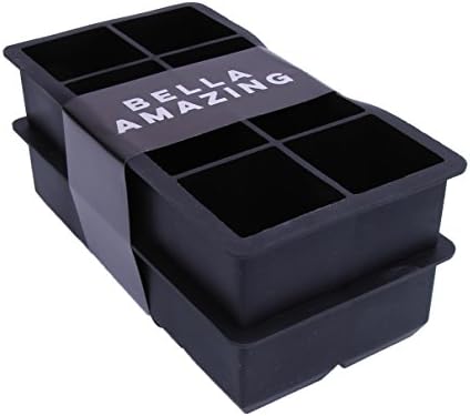 Bella Amazing Big Silicone Ice Cube Mold, Set of 2 Extra Large Square Ice Trays, Giant 2 Inch Rock Ice Cubes, Black
