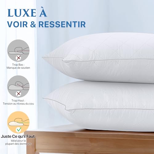 TESQ Set of 2 Luxury Hotel Quality Pillows, 60 x 60 cm, Soft, Breathable and Hypoallergenic, Oeko-TEX Certified, Suitable for All Sleeping Positions