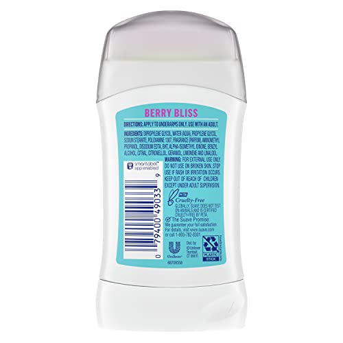 SUAVE FRESH VIBES DEODORANT STICK ALUMINUM FREE 48 HOUR DEODORANT PROTECTION BERRY BLISS DERMATOLOGIST TESTED BODY DEODORANT 1.2 OZ