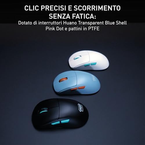 M68 Wireless, Mouse Gaming Senza Fili Ultra-Leggero, 2,4 GHz RF, Ottimizzato per eSport, Forma Simmetrica con Parte Frontale Ultra-Bassa, Blu