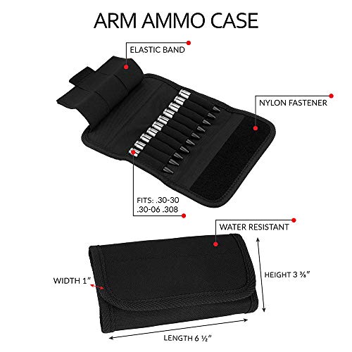 BRONZEDOG Shotgun Ammo Pouch Waterproof Arm Band Case Nylon Hunting Accessories 12 Gauge or .30-30 .308 Caliber (Black 7.62 Cal)