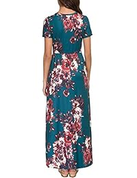 Maxi vestido de verano con bolsillos para dama, manga corta, diseño floral