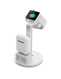 atophk 2 en 1 Premium aluminio Soporte de sobremesa de carga Dock Station para Apple iWatch (38 mm) Mesita de noche Modo compatible, airpods auricular bluetooth inalámbrico caso de 42 mm con gestión de cables, Plateado