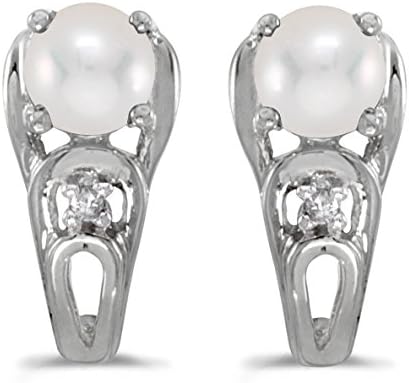 FB Jewels Solid 10k White Gold Studs Round Gemstone And Diamond Earrings