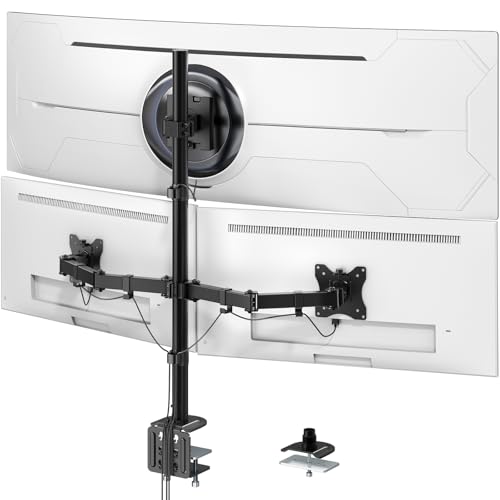 Monitor Halterung 3-Monitore für Max up to 1x49'' und 2x32'' Bildschirm, 80cm Stange Monitor Tischhalterung, Schwenkbar Neigbar Höhenverstellbar, VESA