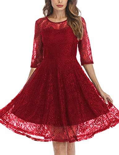 KUREAS Lace Vintage Cocktail Dress Casual Dress Women Half Sleeve Swing Party Dress