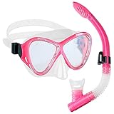 ANGGO Snorkel Set Anti-Fog Film Dive Mask Snorkel Combo Tempered Glass Goggle and Dry Top Snorkel for Swimming and Snorkeling for Adult Youth