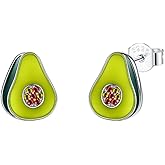 LOVE SILVER S925 Sterling Silver Cubic Zircon Green Avocado Stud Earrings Funny Fruit Earrings Aesthetic Earrings for Women Teenger LSE146