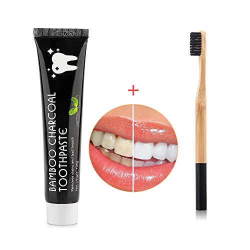 HailiCare Teeth Whitening Kit - Bamboo Charcoal Toothbrush + Bamboo Charcoal Toothpaste 3.7oz Mint Flavor - Tooth Whitener