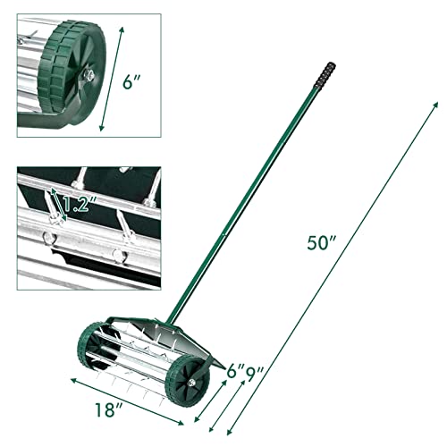 GYMAX Lawn Aerator, Rolling Aerator with Fender, AntiSlip Handle & Tine Spikes, Push Plugger