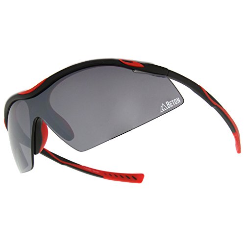 Beton - Thor - Half-Frame TR-90 Mirrored Shield Lens Active Sport Wrap Sunglasses 80mm (Matte Black-Red / Smoke)