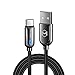 [Type-C] Power Off/On Smart LED Auto Disconnect 5FT Quick Charge Data Cable QC 3.0 Compatible with Samsung Galaxy S20,S10,S9,S8+,Google,Nexus 6P,LG,HTC & More List Below (Type C Black, 5FT/1.5M)