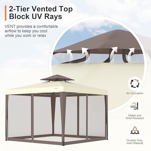 GOJOOASIS 10'x10' Patio Gazebo Review: Beige Tent with Removable Netting image 12