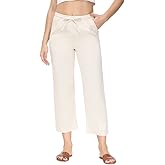 Soojun Women's Linen Blend Drawstring Wide Leg Cropped Pant