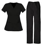 G Med Women's Mock Wrap Scrub Top and Pant 2 Piece Sets