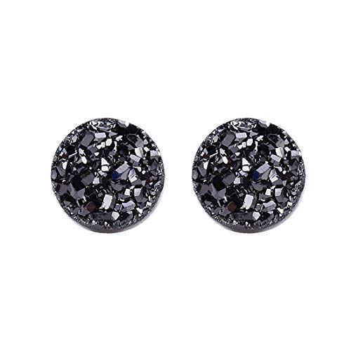 Sterling Silver 10mm Black Natural Druzy Crystal Stud Earrings
