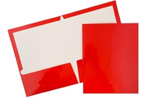 JAM PAPER Laminated Two Pocket Glossy School Folders - Letter Size - High Gloss Red - 6/Pack