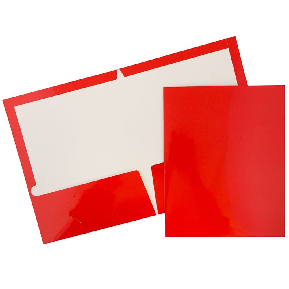 JAM PAPER Laminated Two Pocket Glossy Folders - Red - 6/Pack