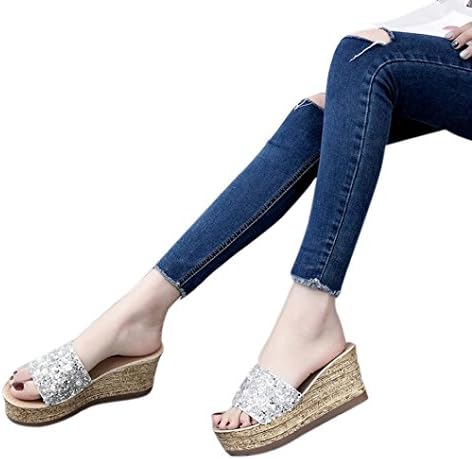 Women Summer Sandals HEHEM Glitter Platform Gladiator Casual Shoes Women Slip On Slippers Flip Flops Sandal Wedge Sandals Silver Sandals Womens Shoes Ladies Shoes Black Sandals