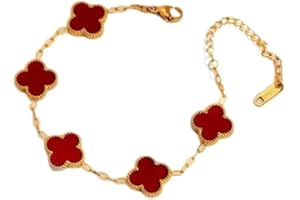 hwojjha Four-Leaf Clover Five-Flower Bracelet Female Clover Peacock White Fritillary 18k Rose Gold Bracelet Fashion White