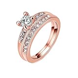 Gold Plated Ring, Round Cut Cubic Zirconia CZ Engagement Wedding Ring Set For Women-Rose Gold Size 8