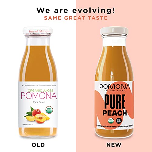 Pomona Organic Peach Juice (Pack of 12), Cold Pressed USDA Organic Juices, 100 Peaches, No