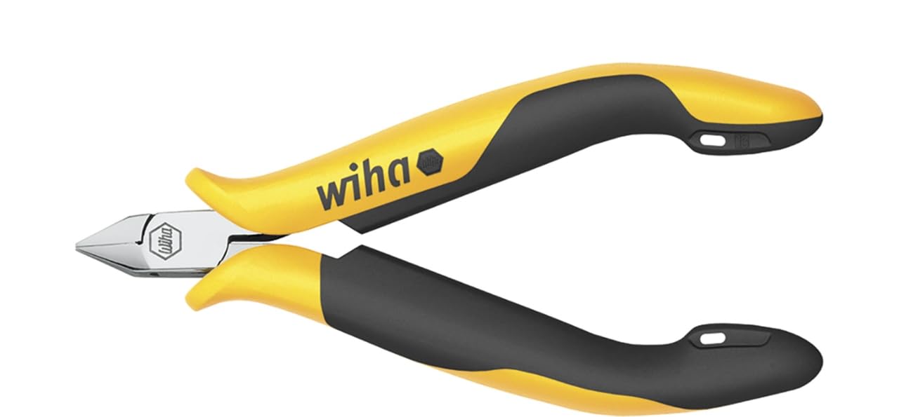 Wiha Professional Diagonal Cutting Pliers ESD with Narrow Sharp Pointed Head, No Chamfer, 115 mm (4 1/2") (33521)