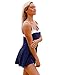 luvamia Women's Navy Blue One Piece Bowknot Swimdress Bandeau Swimsuit Skirted Bathing Suit XL(US 14-16)