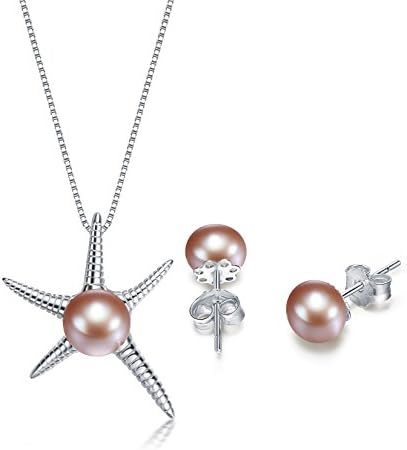 Seastar Cultured Purple/Lavender Pearl Pendant and Earrings Set 925 Sterling Silver