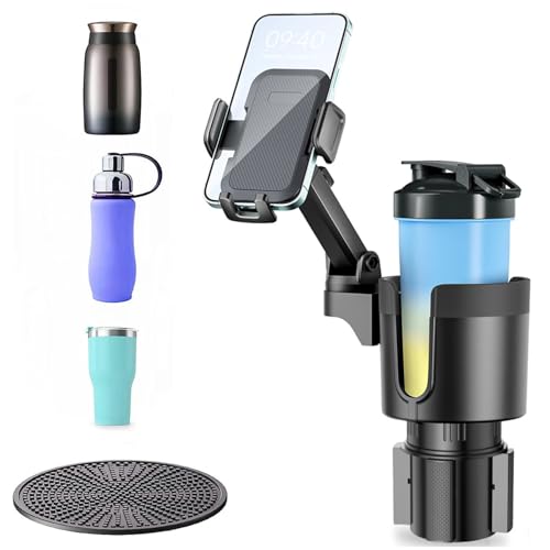 EWIEIAA 2 en 1 Porta Vasos para Auto, Soporte telescópico para teléfono de Coche, Tamaño de Base Ajustable, Adecuado para la mayoría de Tazas
