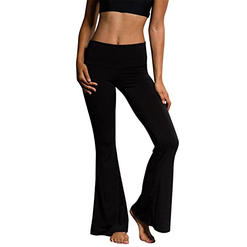 KESEELY Clearance Pants, Women High Elastic Waist Bell-Bottom Long Trousers Skinny Yoga Flare Dance Pants (M, Black)