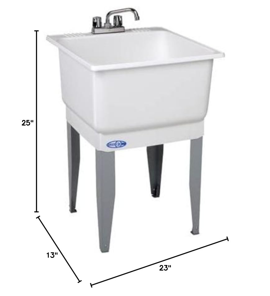 Mustee 14CP Utilatub Laundry Utility Sink Tub Kit - Complete 1-Piece Polypropylene Tub with Faucet & Drain
