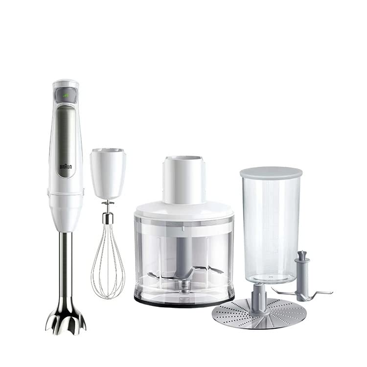 ブラウン ハンドブレンダー マルチクイック7 MQ7035IGWH 簡単操作 時短 離乳食 下ごしらえ スムージー スープ つぶす 混ぜる 泡立て きざむ みじん切り 氷 大根おろし 1台6役 ハイパワー400W お手入れ簡単 食洗機 ドイツ設計 直感操作 500mlチョッパー商品画像