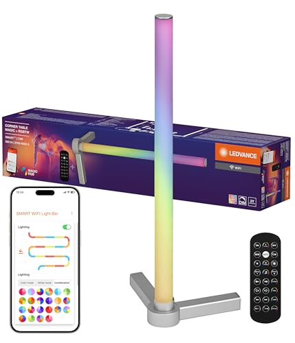 LEDVANCE SMART lámpara de sobremesa inteligente y moderna para iluminación indirecta con tecnología WiFi; Magic RGB; regulable; plata; aluminio; bombilla no sustituible