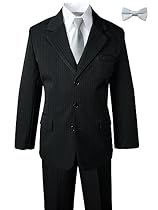 Boys Pinstripe Suit with Matching Tie and Bow Tie Black-Silver 2T