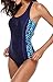 BeautyIn Women's One Piece Swimsuits Racing Training Sports Athletic Swimwear, Blue&Navy, Large