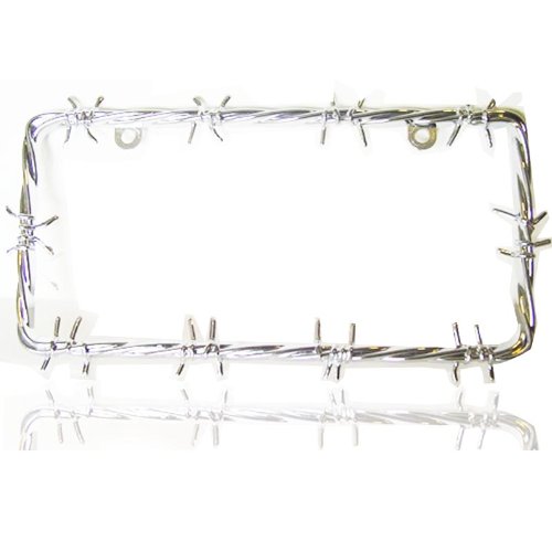 Barbed Wire Silver License Plate Frame with 4 Bolt Screws and 4 Bolt Screw Covers