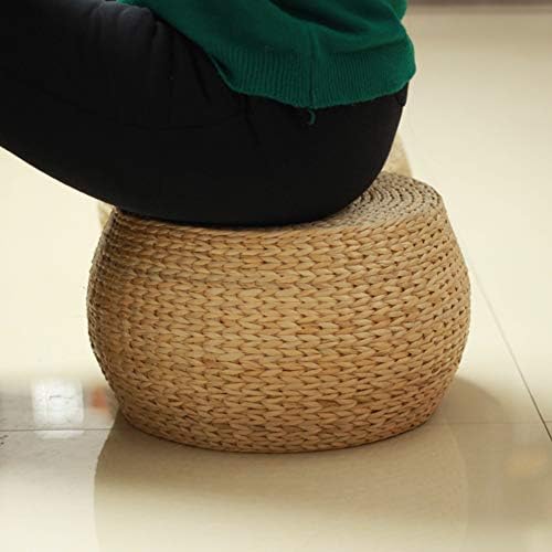 Japanese Round Rattan Stool,Straw Weave Pouf Primary Color Sofa Bench Wine Ottoman Footstool Floor Tatami for Foot Rest Living Room-A 31x31x22cm(12x12x9inch)