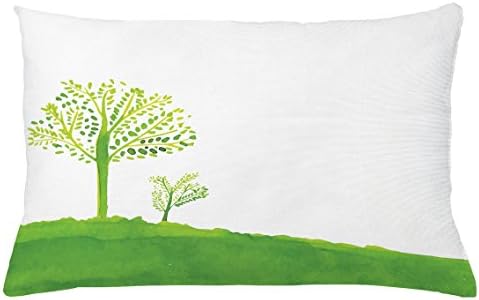 Apple Green Throw Pillow Cushion Cover by Printawe, Environment Themed Tree Silhouettes on a Hill Ecological Pattern, Decorative Square Accent Pillow Case, 26 X 16 Inches, Apple Green and White