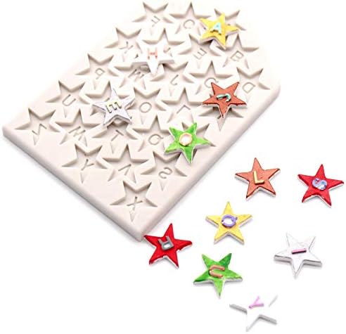 Mzwodmu Star Shape Letters Silicone Mold Fondant Cake DIY Sugarcraft Decorating Tool - White