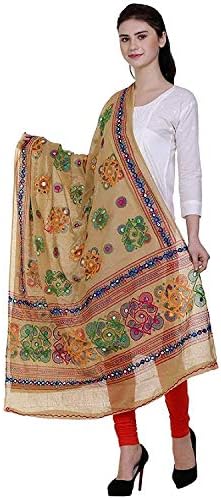 White many Women's Kutch Work Cotton Dupatta Chakachak
